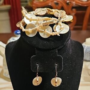 Multi Strand Mother-of-pearl discs small beads Bracelet & Matching Earrings